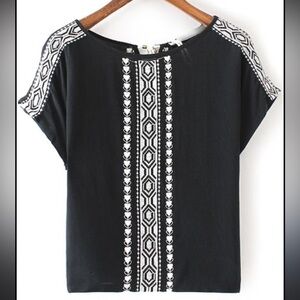 Forever 21 Black Crop Top with White Embroidered Trim